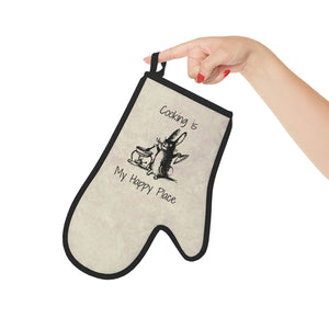 Oven mitts, potholders, happy place, oven gloves, heat insulation and protection, love cooking, cooking enthusiast, cotton trim - cooking#1