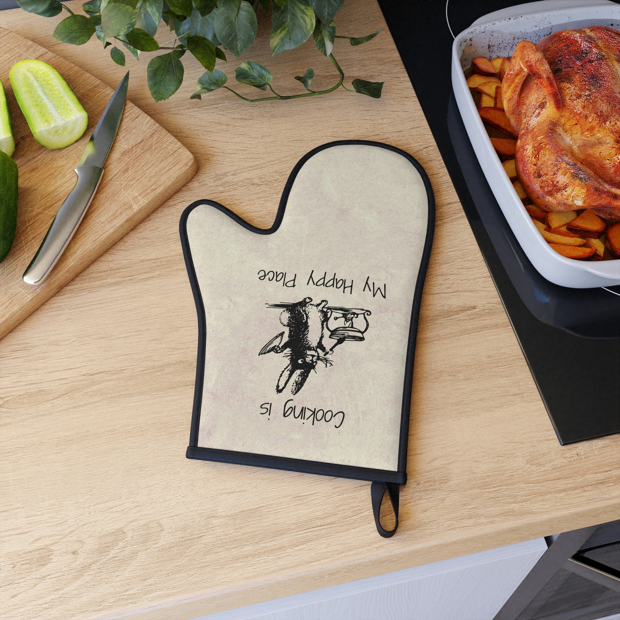 Oven mitts, potholders, happy place, oven gloves, heat insulation and protection, love cooking, cooking enthusiast, cotton trim - cooking#1