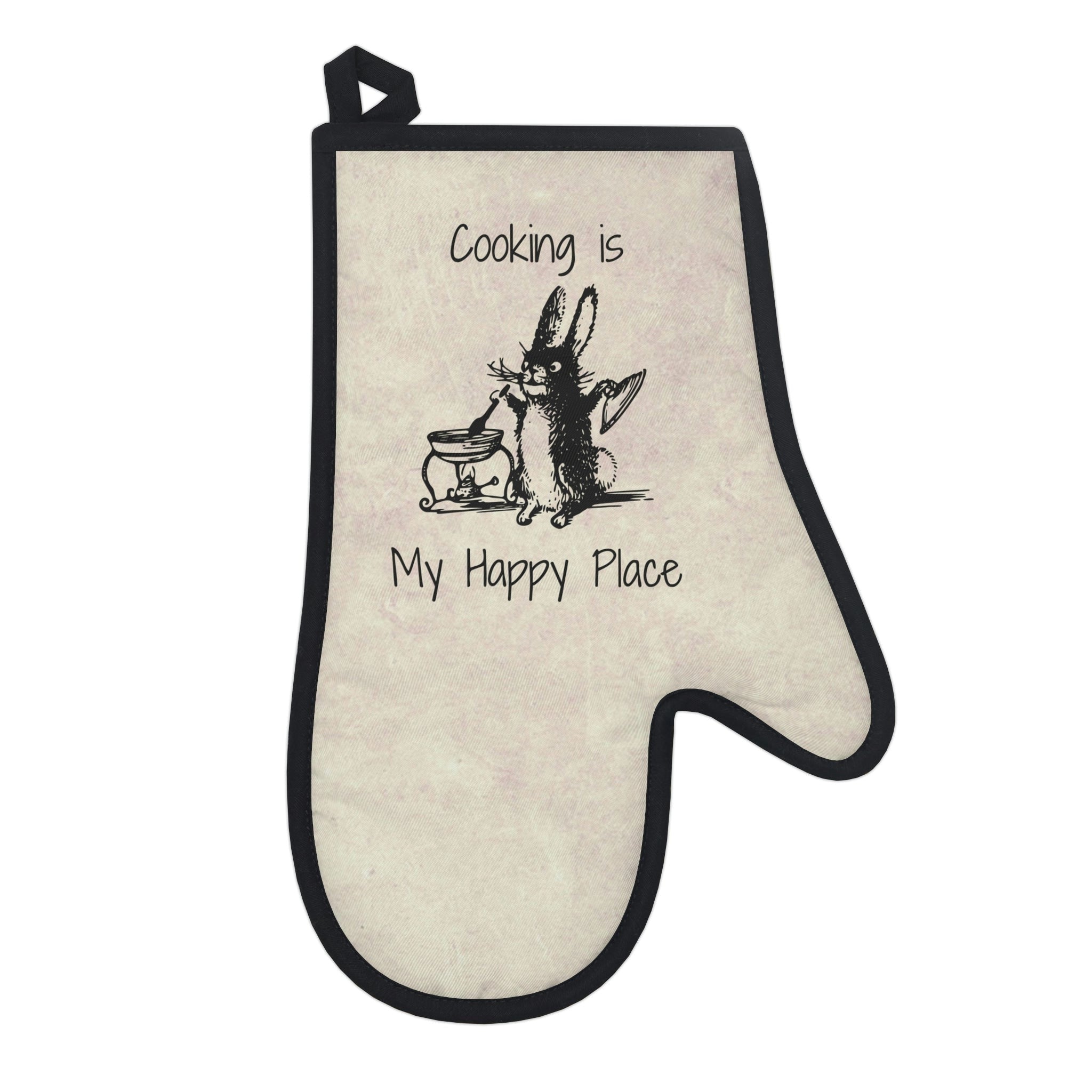 Oven mitts, potholders, happy place, oven gloves, heat insulation and protection, love cooking, cooking enthusiast, cotton trim - cooking#1