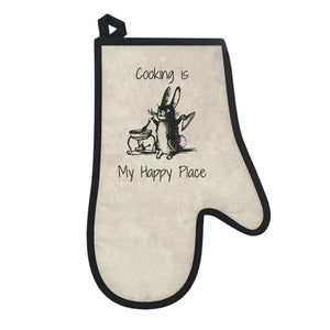 Oven mitts, potholders, happy place, oven gloves, heat insulation and protection, love cooking, cooking enthusiast, cotton trim - cooking#1