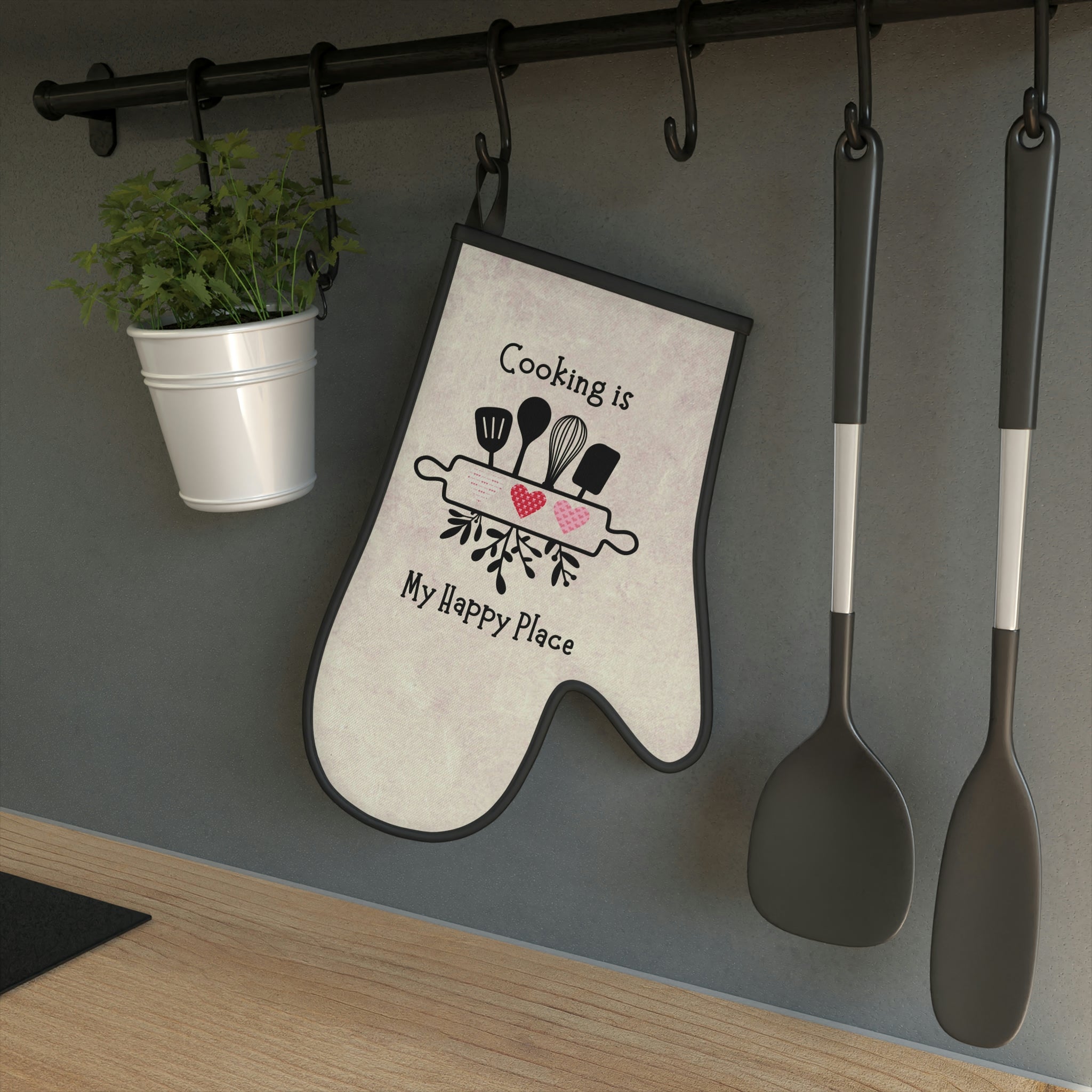 Oven mitts, potholders, happy place, oven gloves, heat insulation and protection, love cooking, cooking enthusiast, cotton trim - cooking#5
