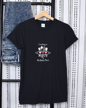 T-shirt, super soft, "Cooking is My Happy Place" T-Shirt - Comfortable, Chic and Playful - cooking t-shirt #5