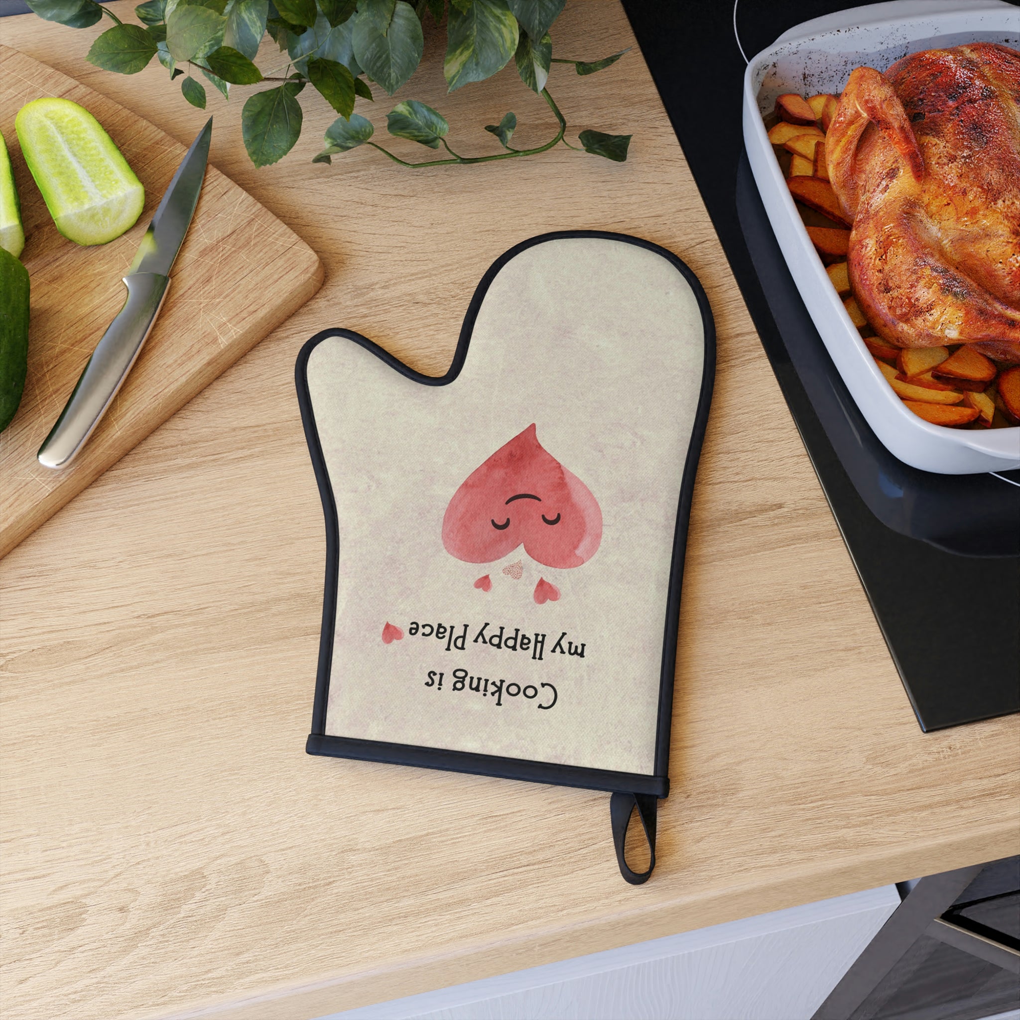 Oven mitts, potholders, happy place, oven gloves, heat insulation and protection, love cooking, cooking enthusiast, cotton trim - cooking#6