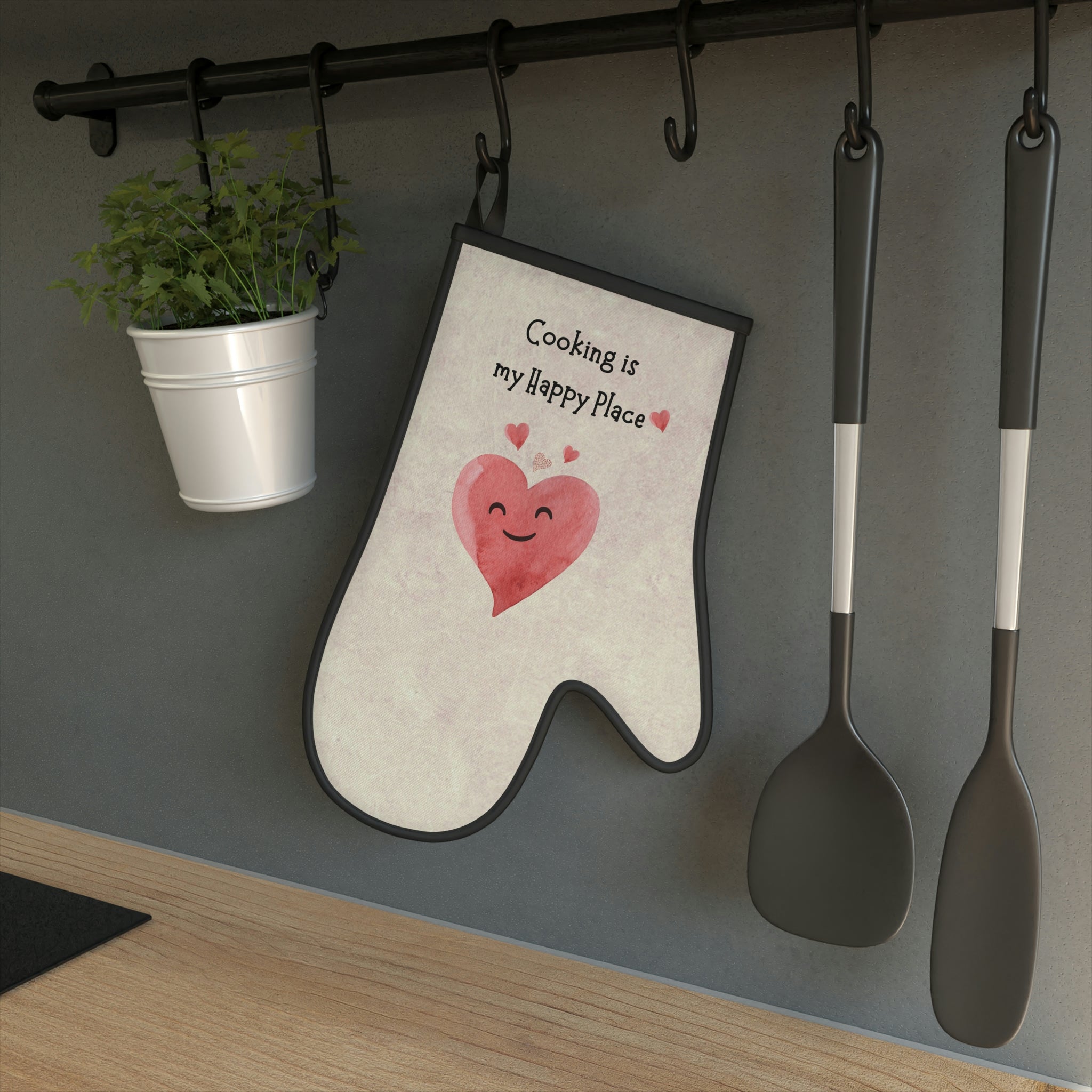 Oven mitts, potholders, happy place, oven gloves, heat insulation and protection, love cooking, cooking enthusiast, cotton trim - cooking#6