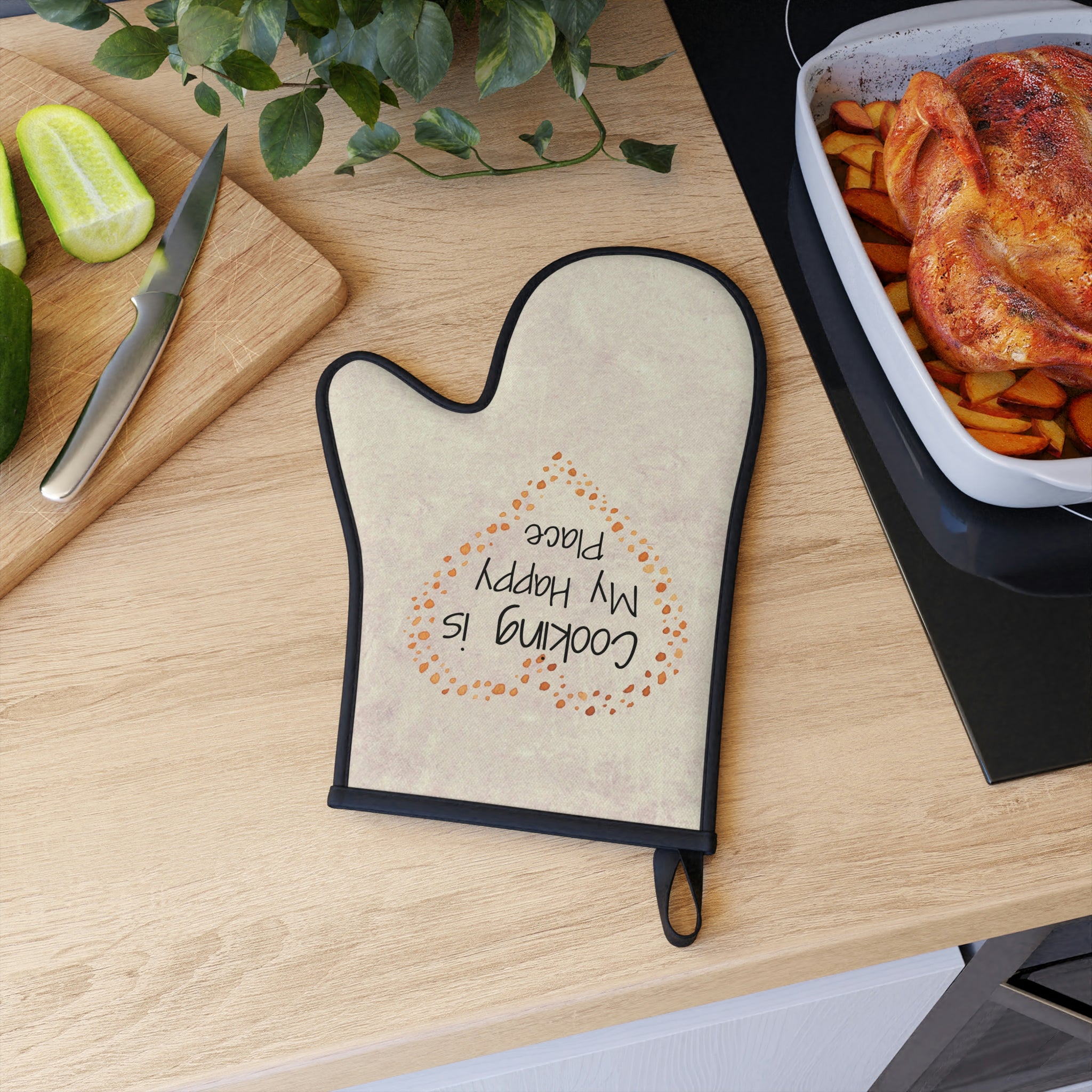 Oven mitts, potholders, happy place, oven gloves, heat insulation and protection, love cooking, cooking enthusiast, cotton trim - cooking#8